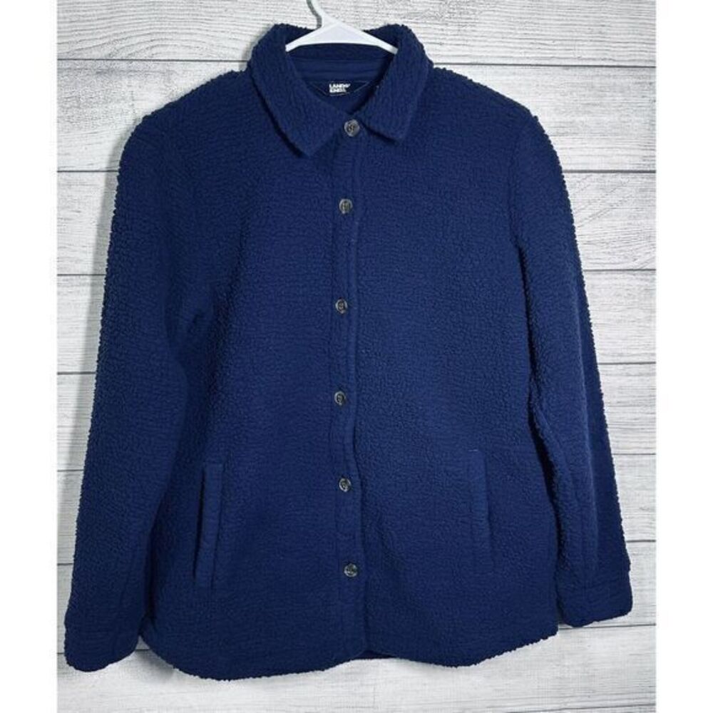 Lands End‎ Shacket Adult Small Blue Navy Button Down Sherpa Women's Pockets